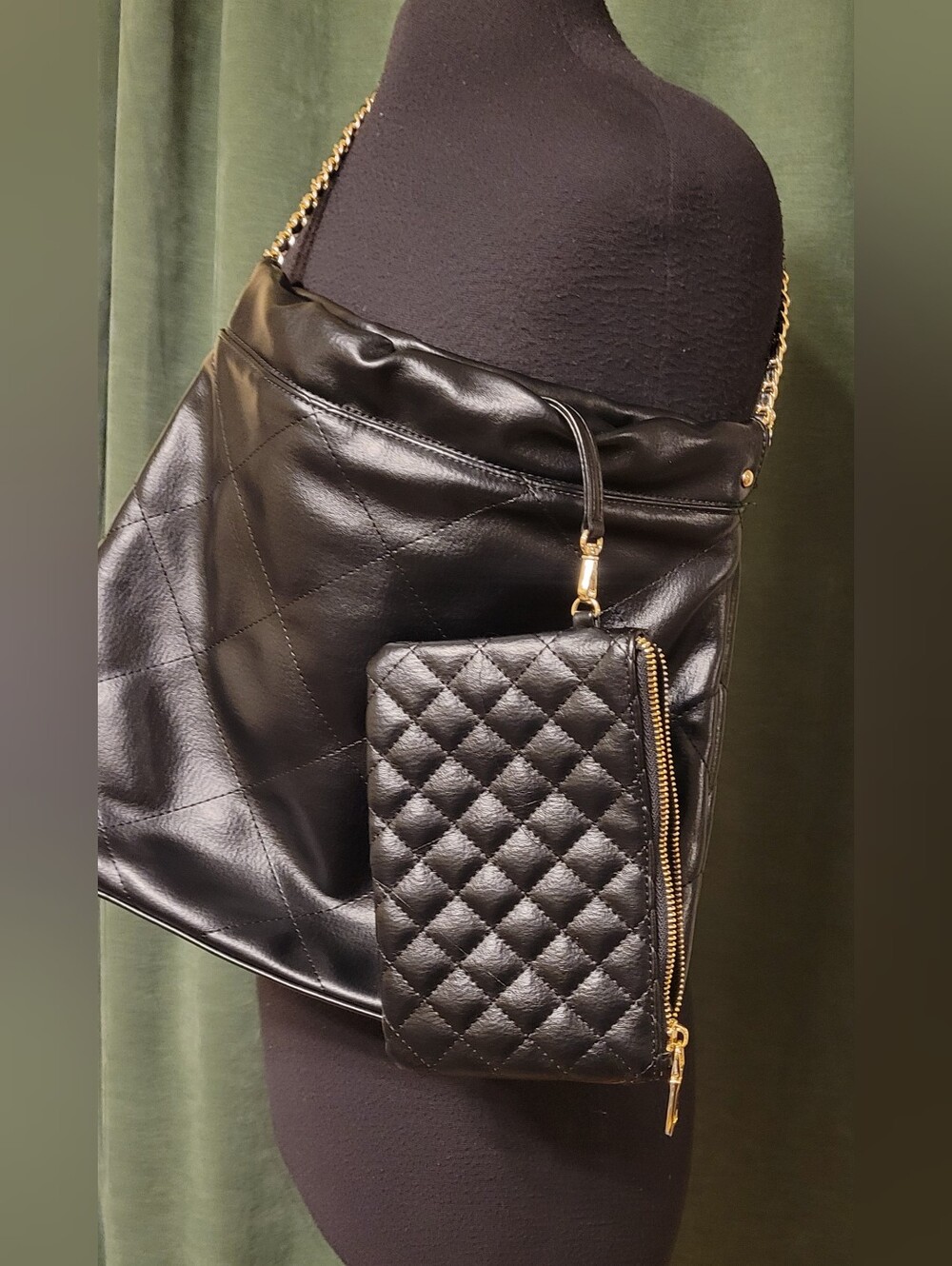 EUC Quilted Black Leather Crossbody Bag with Gold Hardware